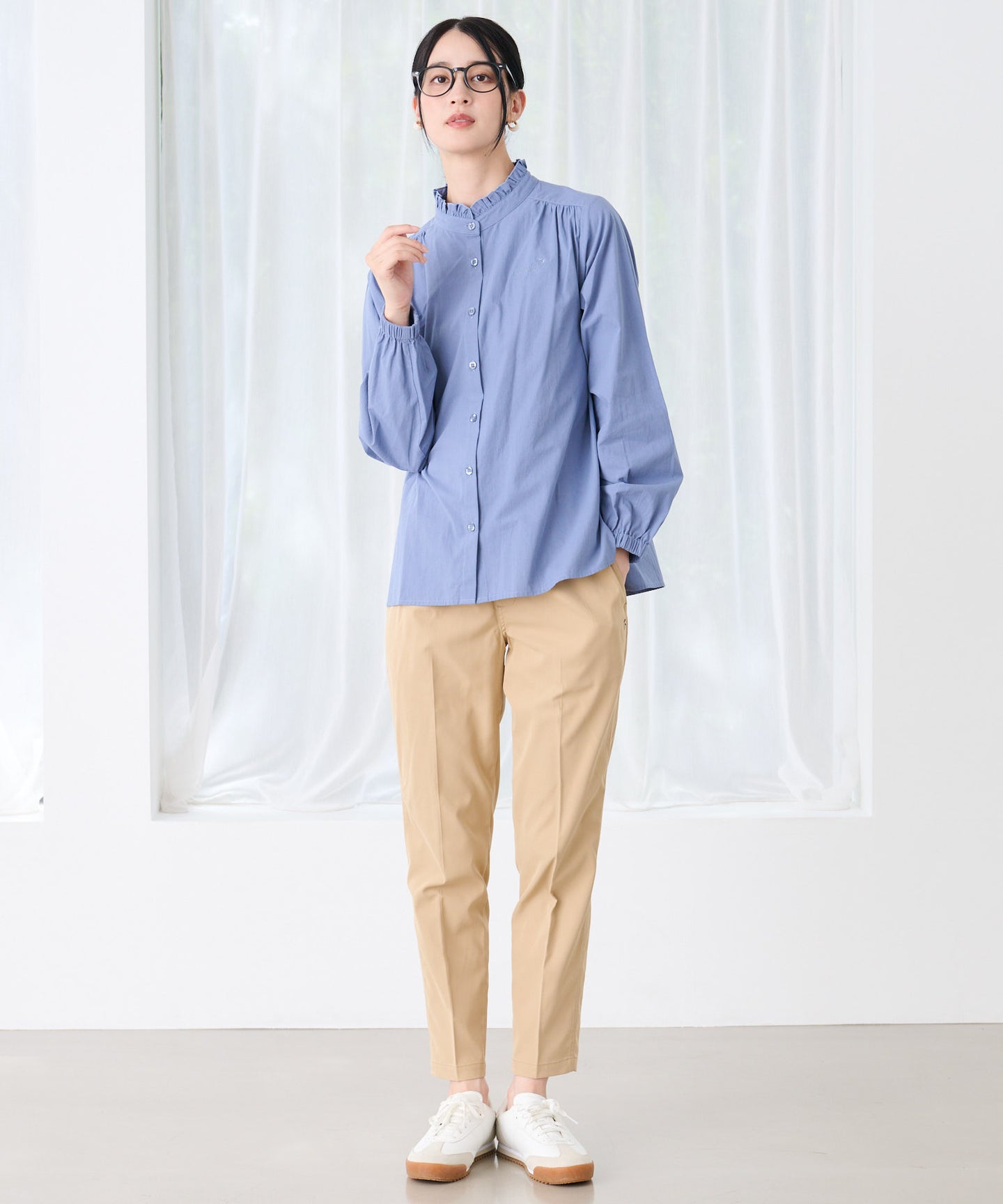 Arnold Palmer プチフリル バンドカラー シャツブラウス